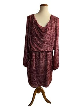 Walter Baker Burgundy Printed Long Sleeve Draped Dress